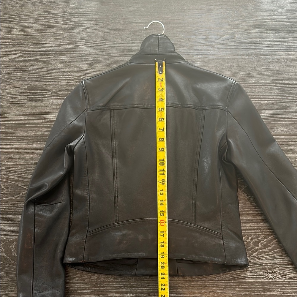 AllSaints Black Leather Cropped Biker Jacket - Picture 10 of 12